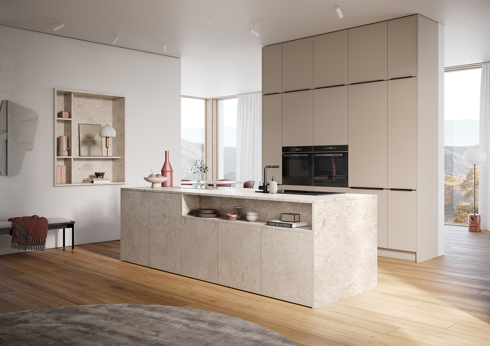 Cocina Häcker AV 3050 en granito beige con umbra natural