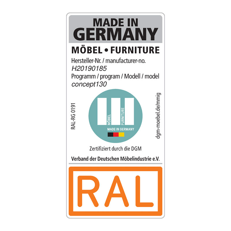 Certificado RAL Made in Germany para la línea concept130